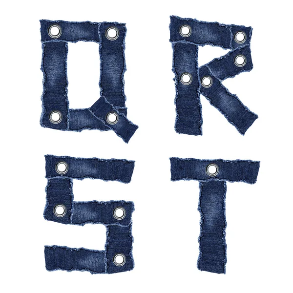 Q, R, S, T, - Alfabeto letras de tecido jeans — Fotografia de Stock