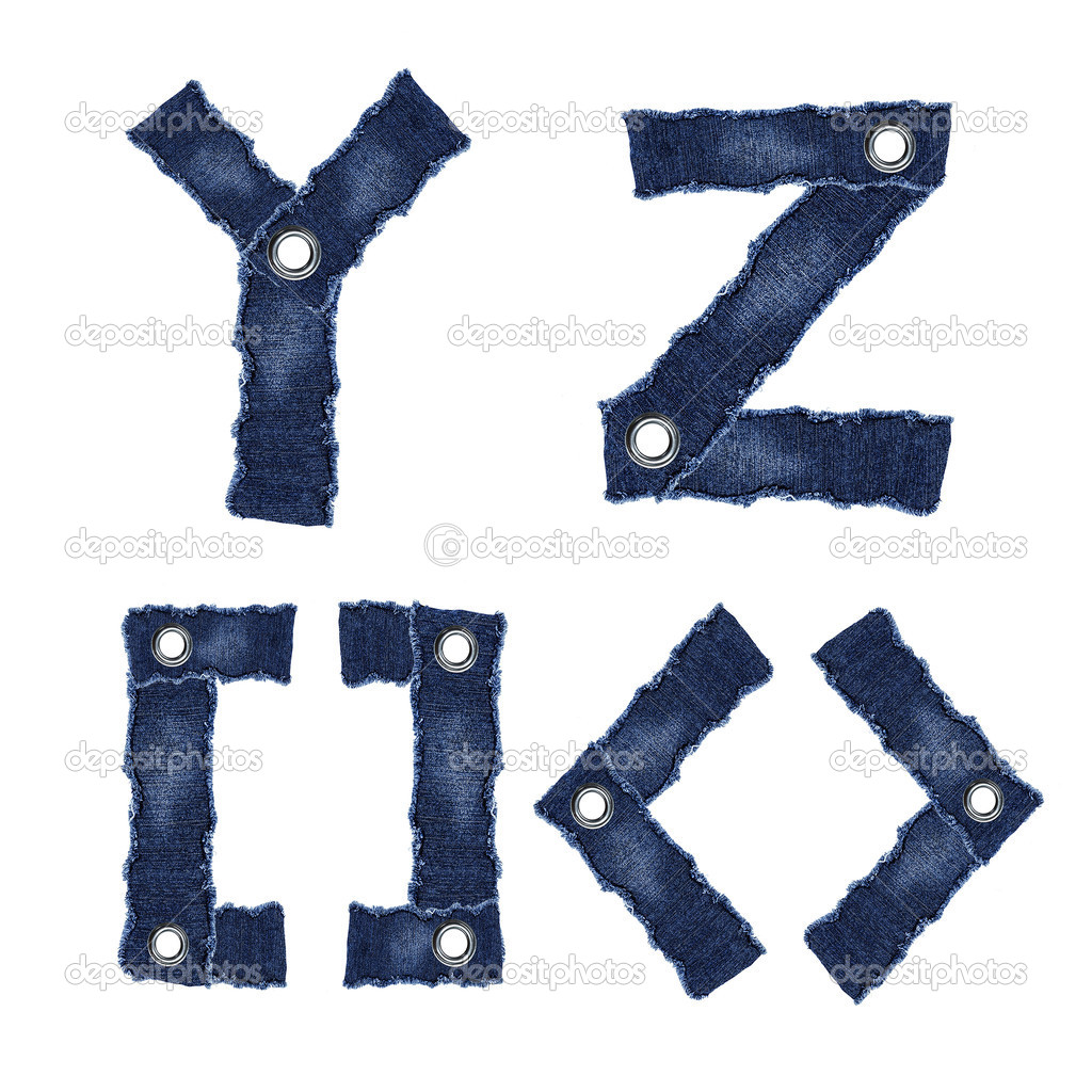 Y, Z and Symbol of alphabet letters from jeans fabric