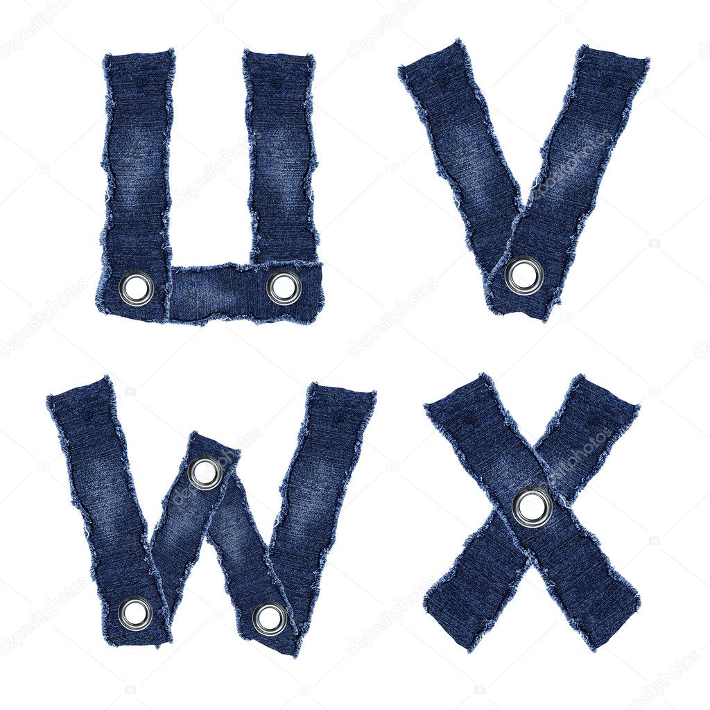 U, V, W, X, - Alphabet letters from jeans fabric