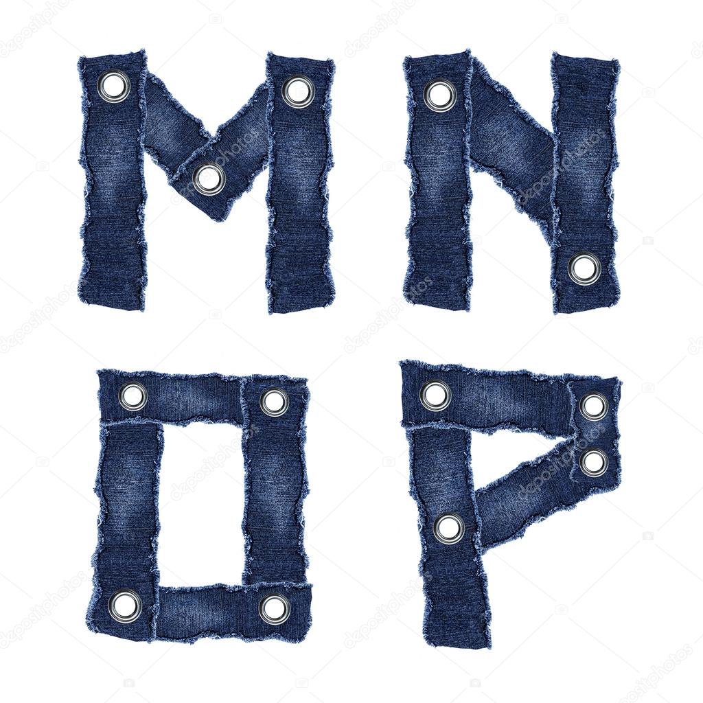 M, N, O, P, - Alphabet letters from jeans fabric
