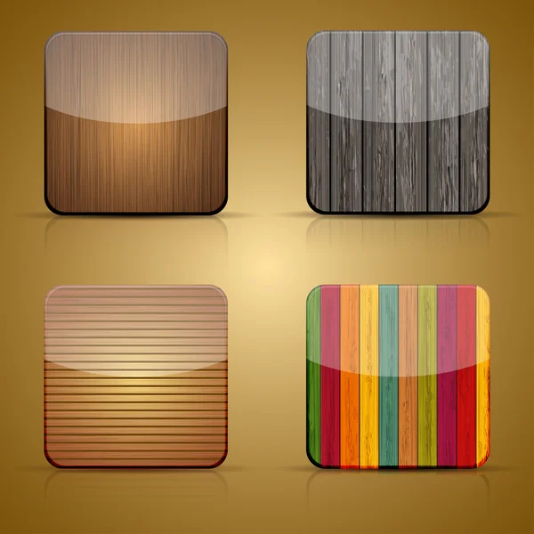 Vector wooden app icon set on brown background. Eps 10 — Stock Vector