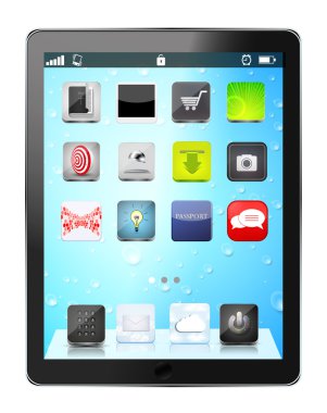 vektör gerçekçi bilgisayar tablet app simgesi üzerinde açılan arka plan ile. eps10