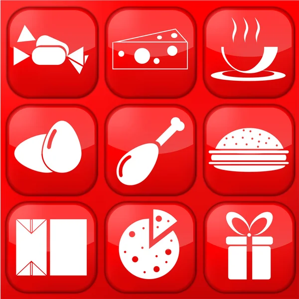 矢量红色食物 app 图标集。eps10 — 图库矢量图片
