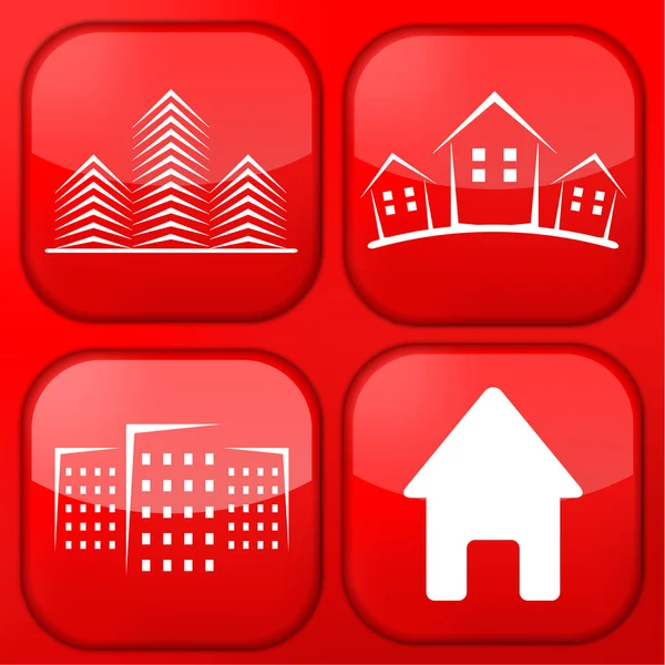 Vector rojo icono de la aplicación inmobiliaria conjunto. Eps10 — Archivo Imágenes Vectoriales