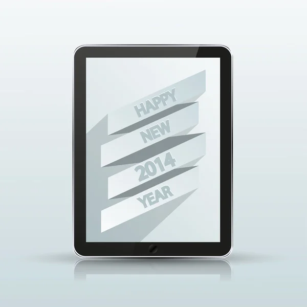 Tablette d'ordinateur vectoriel avec affiche de la nouvelle année 2014 — Image vectorielle