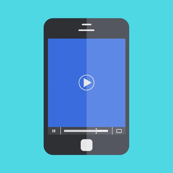 Smartphone vectorial con reproductor sobre fondo azul — Vector de stock