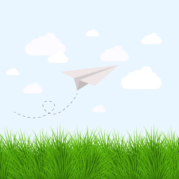 Vector modern grass  with oragami airplane. Eps10 — Stock Vector