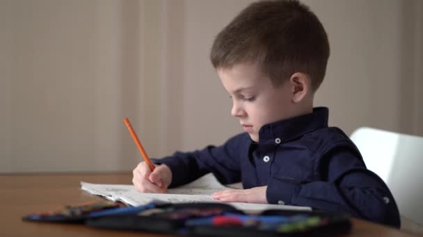 Niño de preescolar dibujando en casa. Concepto Hobby — Vídeo de stock