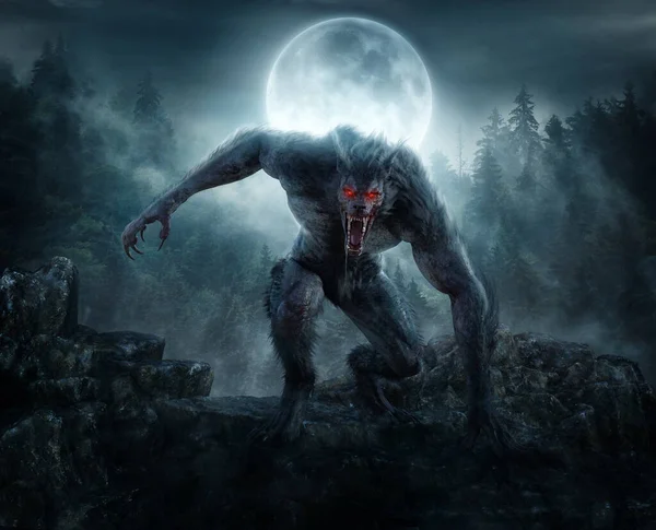 Illustration Black Werewolf Moon Forest 免版税图库图片
