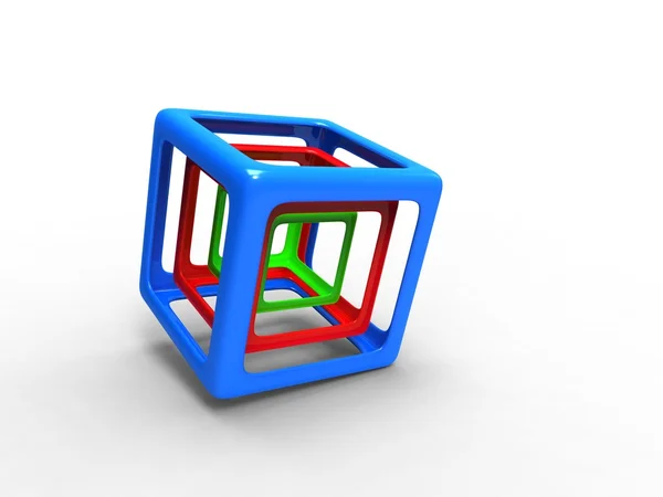 Red green and blue wire cubes Royalty Free Stock Photos