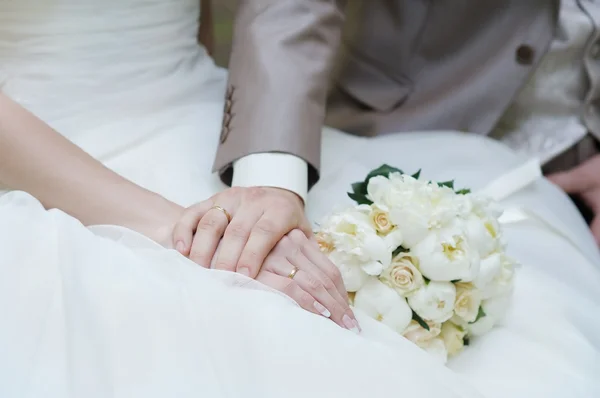 Bride and groom's hands — Stock Photo, Image
