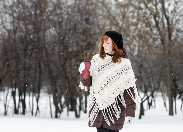 Mujer caminando en el parque de invierno — Foto de Stock