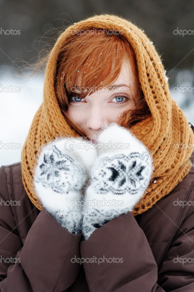 Young beautiful woman in winter