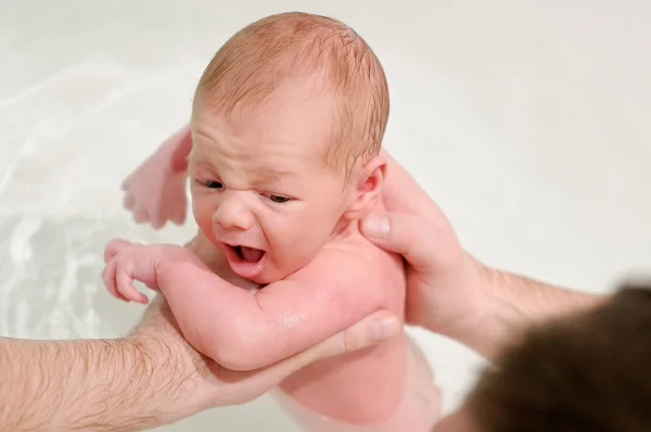 Newborn baby in bathroom — Stock Photo, Image