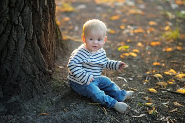 sonbahar parkta küçük bebek 