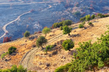 Aerial view of picturesque landscape between Paphos and Polis on the island of Cyprus. Lovely place for outdoor adventure and extreme sport for tourists