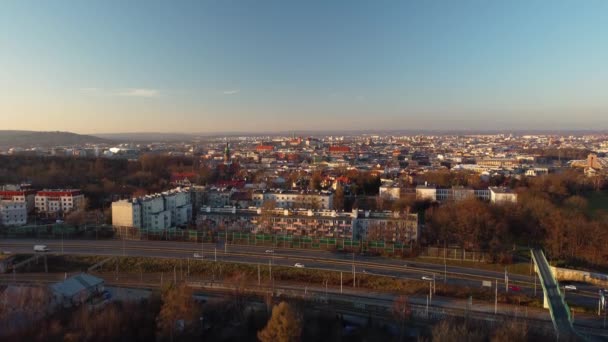 Krakow Poland December 2021 Дивовижний Панорамний Захід Заходу Повітря Краєвид — стокове відео