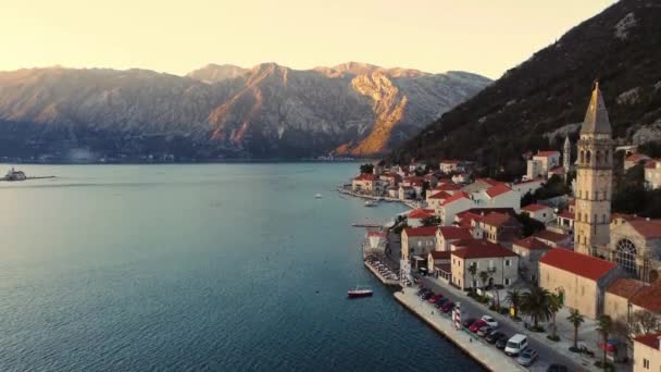 Vista Panorámica Ciudad Antigua Perast Montenegro Antigua Ciudad Medieval Con — Vídeo de stock