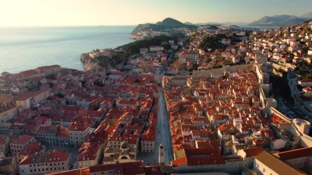 Hırvatistan Eski Dubrovnik Kentinin Muhteşem Panoramik Gün Batımı Görüntüsü Günbatımı — Stok video
