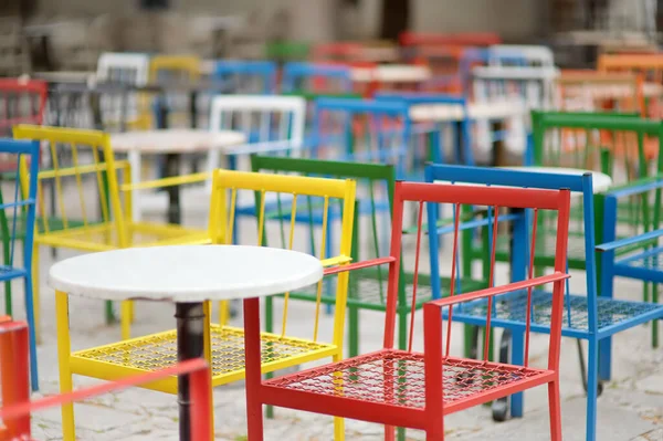 Vacío Elegante Calle Europea Cafetería Con Muebles Colores —  Fotos de Stock