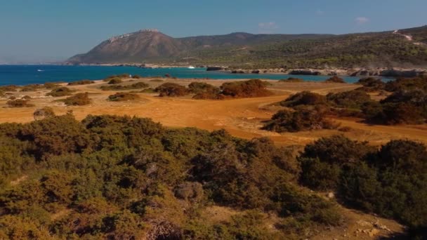 Vista Aérea Panorâmica Parque Nacional Península Akamas Perto Baía Afrodite — Vídeo de Stock