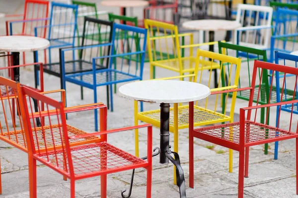 Vacío Elegante Calle Europea Cafetería Con Muebles Colores —  Fotos de Stock