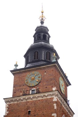Krakow, Poland - November 28, 2021: Top of the famous Town Hall Tower on the main square in Krakow, Poland