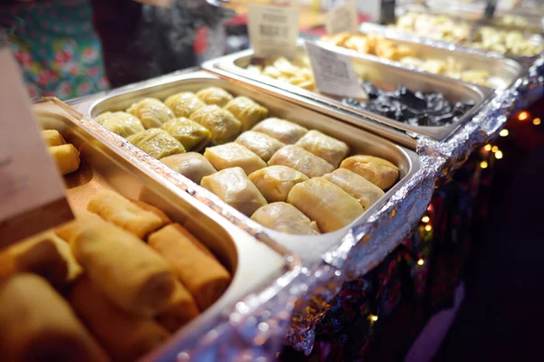 Hot Food Krakow Christmas Market Gabbage Rolls Pancakes Other Semi — Foto de Stock