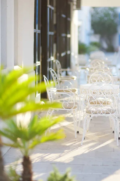 Empty White Stylish Street European Cafe Resort Area Mediterranean Climate — Stockfoto