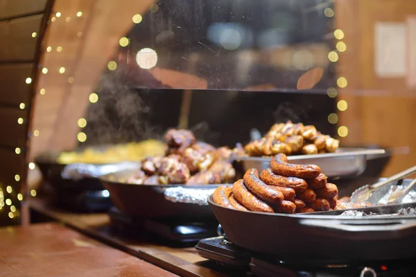 Hot Food Krakow Christmas Market Traditions Sausages Kupaty Hot Dog — Stockfoto