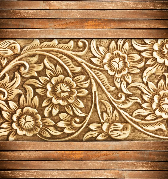 Struttura in legno intagliare fiore — Foto Stock