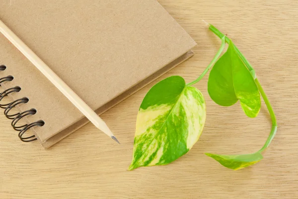 Reciclar cuaderno y lápiz de madera — Foto de Stock