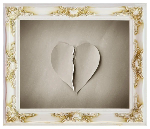 Biała ramka i złamane serce — Zdjęcie stockowe