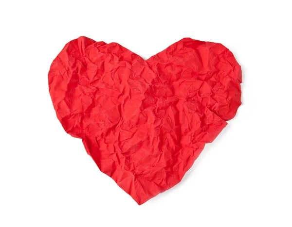 Kırmızı crumpl kağıt kalp — Stok fotoğraf