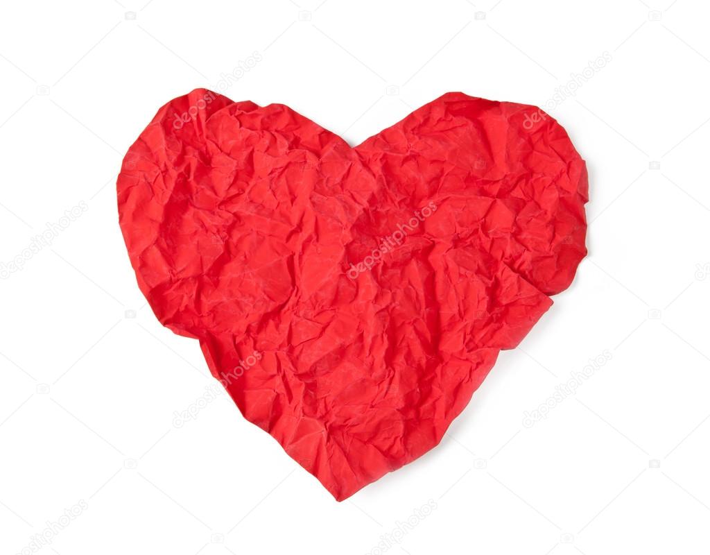 Red crumpl paper heart