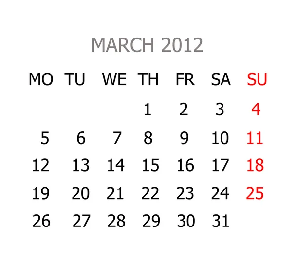 Απλό ημερολόγιο για τα έτη 2012 — Φωτογραφία Αρχείου