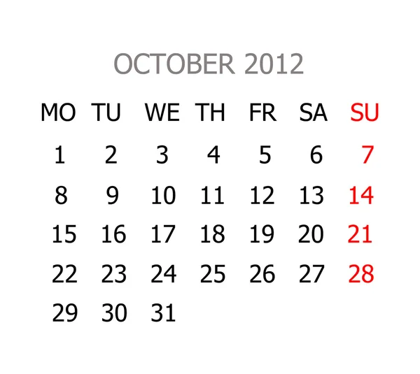 Calendario semplice per gli anni 2012 — Foto Stock