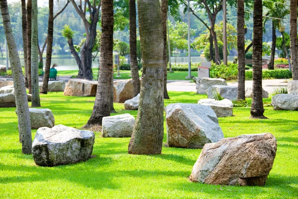 Wooden and stone in park — Stock Photo, Image