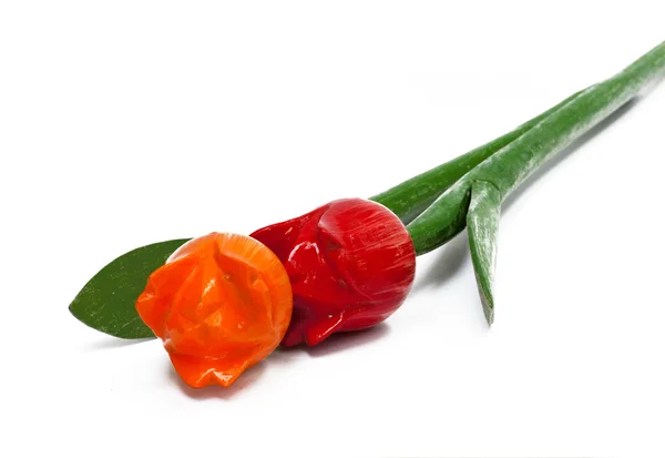 Red plastic tulip flower — Stock Photo, Image