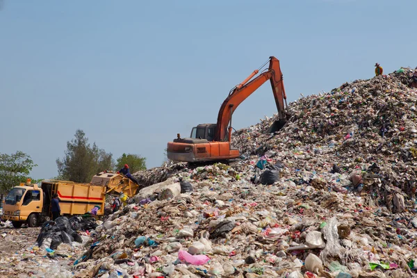 Backhoe at garbage dump — Stock Photo, Image