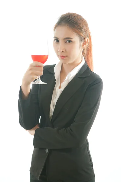 Woman cheering up with red wine — Stock Photo, Image