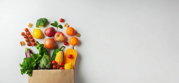 Доставка Здоровой Пищи Фон Здоровое Вегетарианское Питание Бумажном Пакете Овощи — стоковое фото
