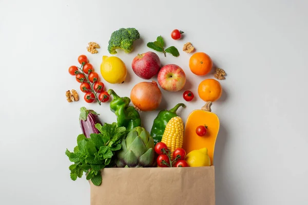 Dostarczanie Zdrowej Żywności Zdrowe Wegańskie Jedzenie Wegetariańskie Papierowej Torbie Warzywa — Zdjęcie stockowe