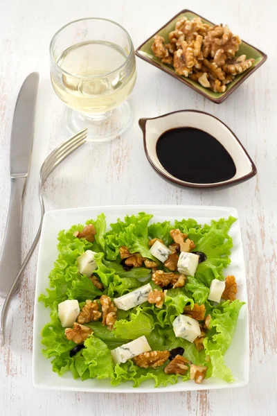 Salad with cheese gorgonzola on the plate — Stock Photo, Image