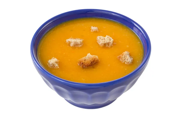 Pumpkin soup in the blue bowl — Stock Photo, Image