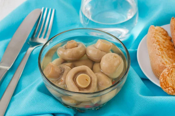 Marinated champignon with toasts — Stock Photo, Image