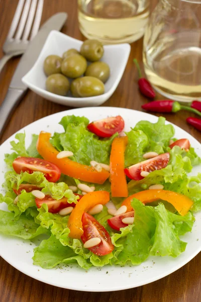 Vegetabiliska sallad på tallriken — Stockfoto