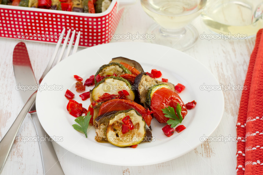 Baked vegetables on the plate