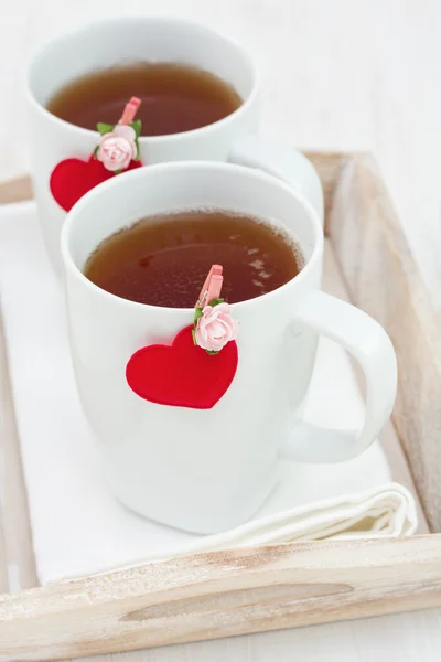 Dos tazas de té con corazones —  Fotos de Stock