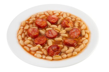 Mısır ve fasulye plaka ile kızarmış sosis